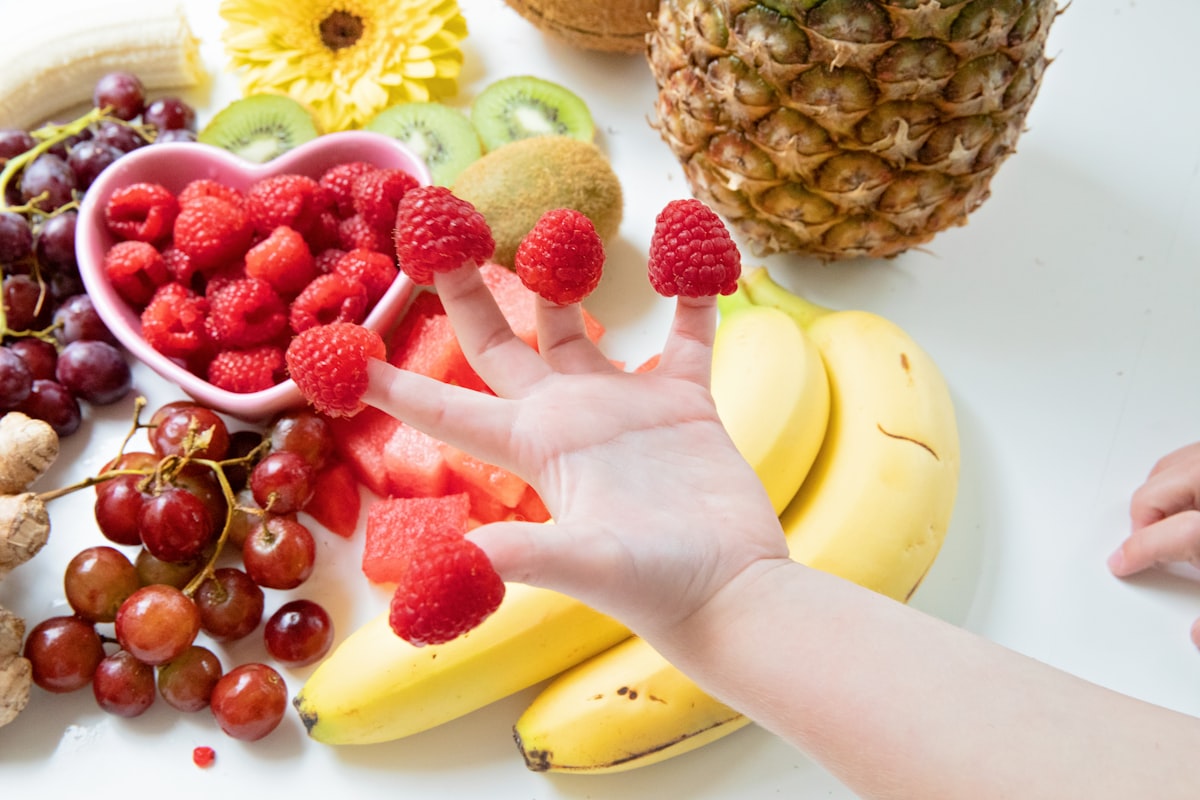 Colorful vegetable and fruit dishes